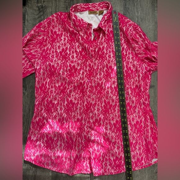 Wrangler Riding Top Women XXL Hot Pink Lace Rhinestone Snap Front - Picture 7 of 8